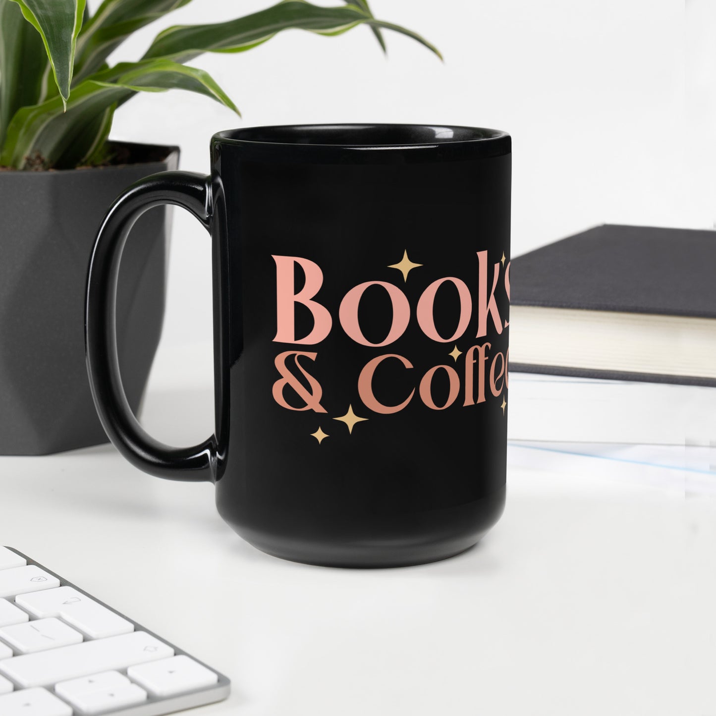 Book & Coffee Black Glossy Mug