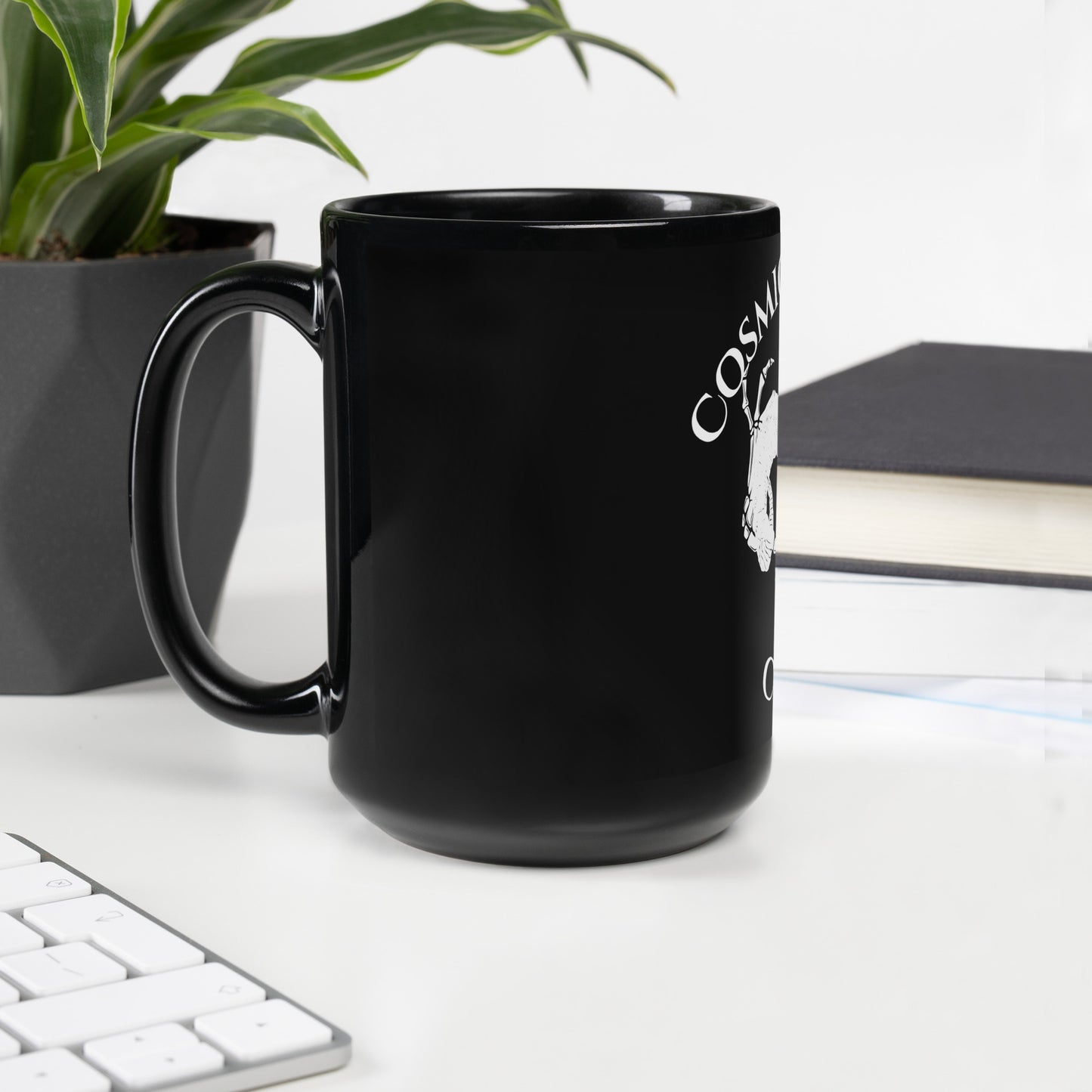 Hey Death Skeleton Heart Hands Black Glossy Mug