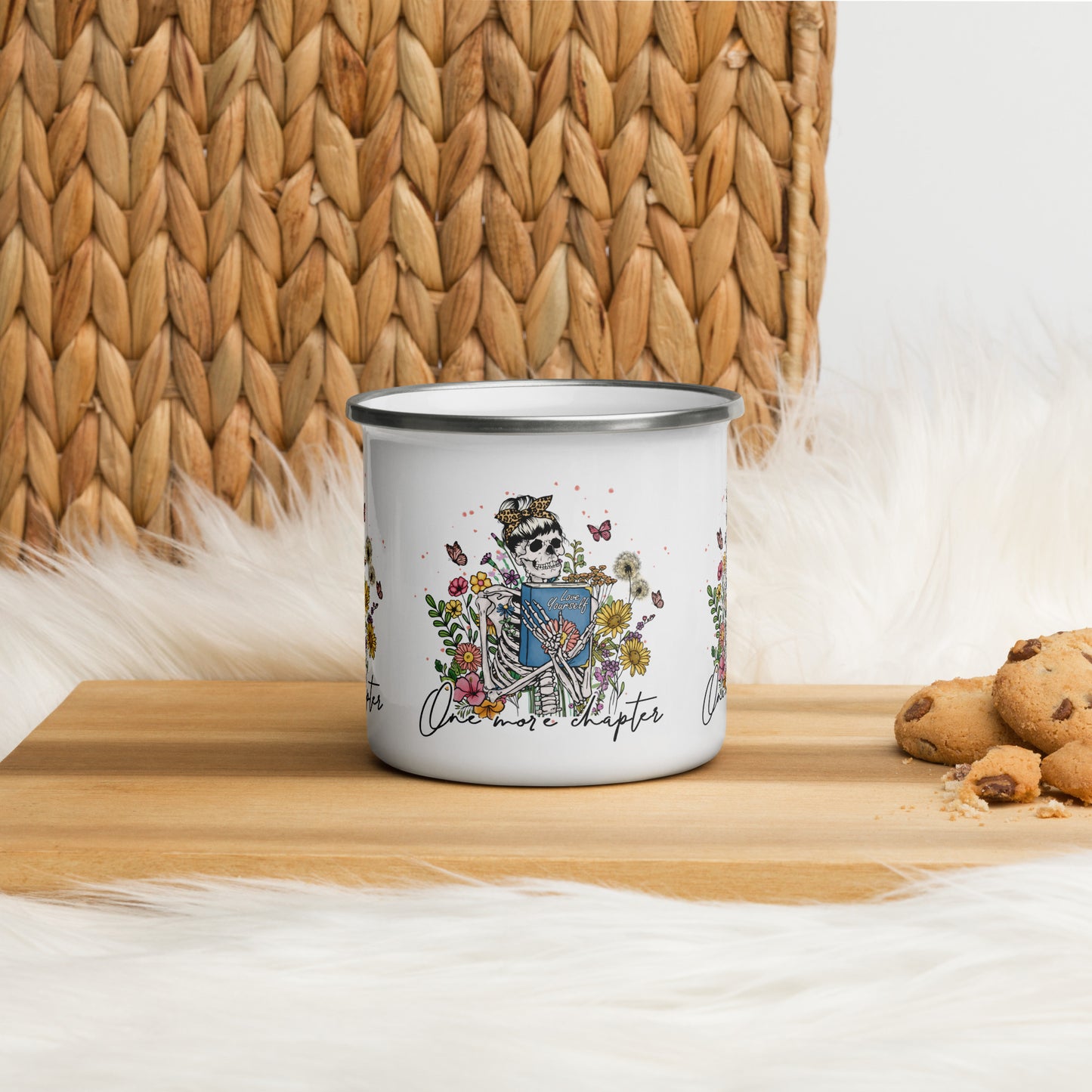 One More Chapter Skeleton Enamel Mug