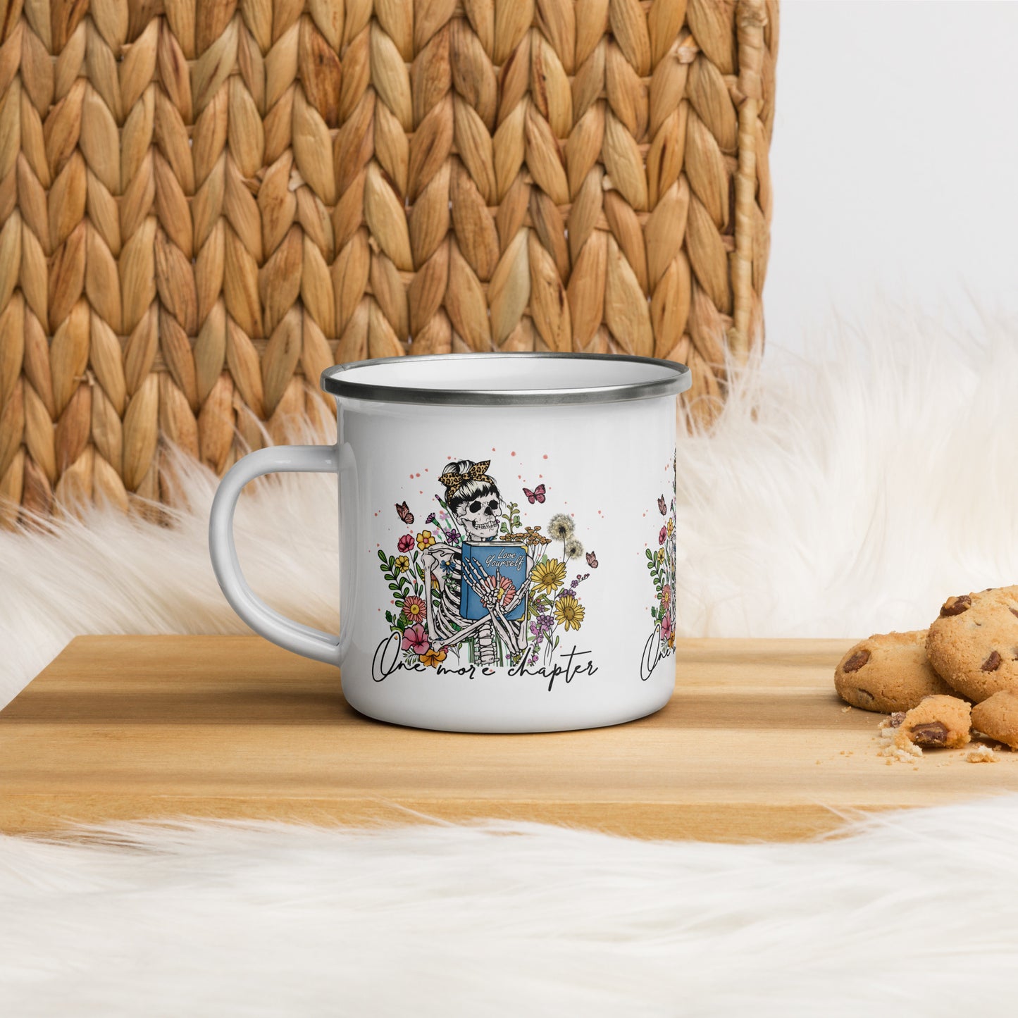 One More Chapter Skeleton Enamel Mug