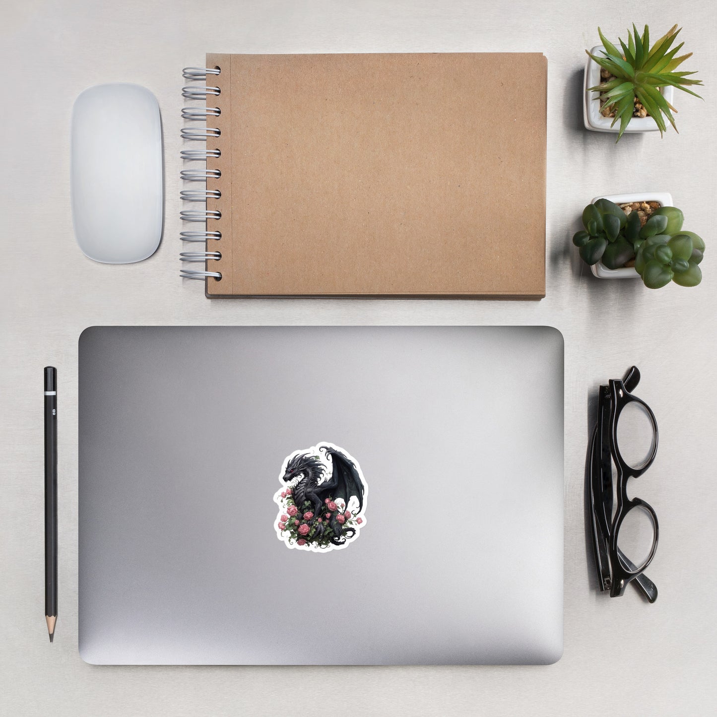 Black Dragon with Pink Roses Sticker