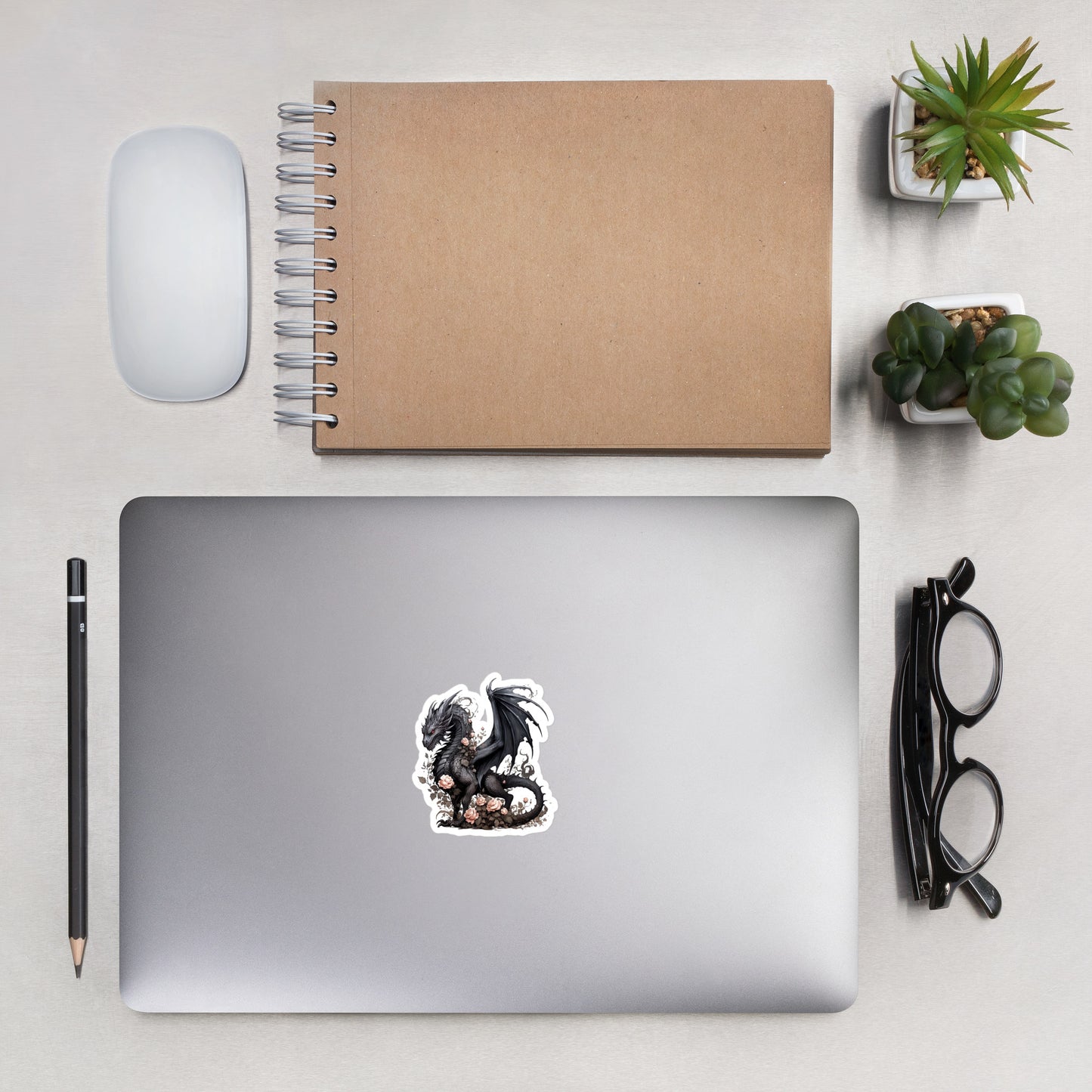 Black Dragon Embraced by Pink Roses Sticker