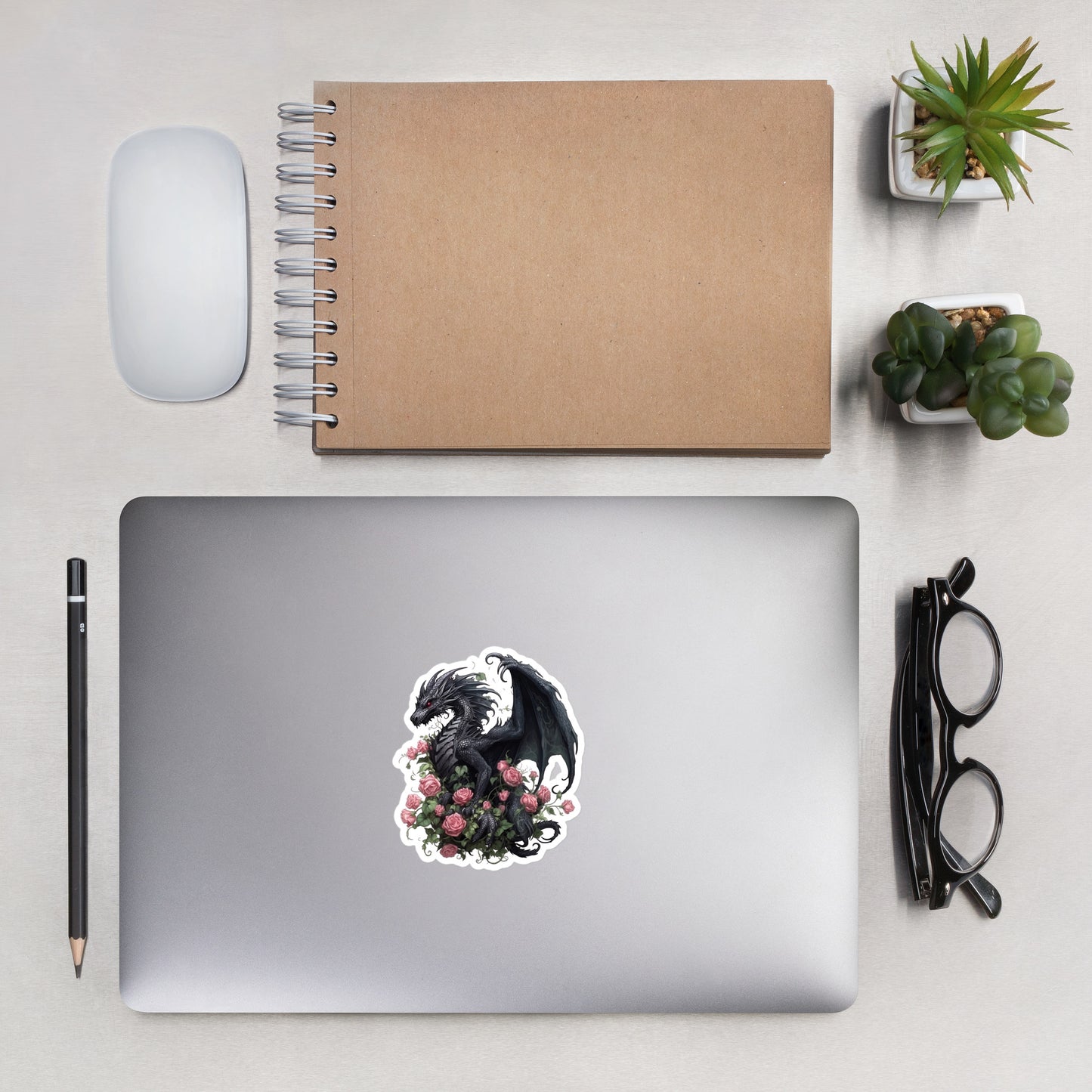 Black Dragon with Pink Roses Sticker