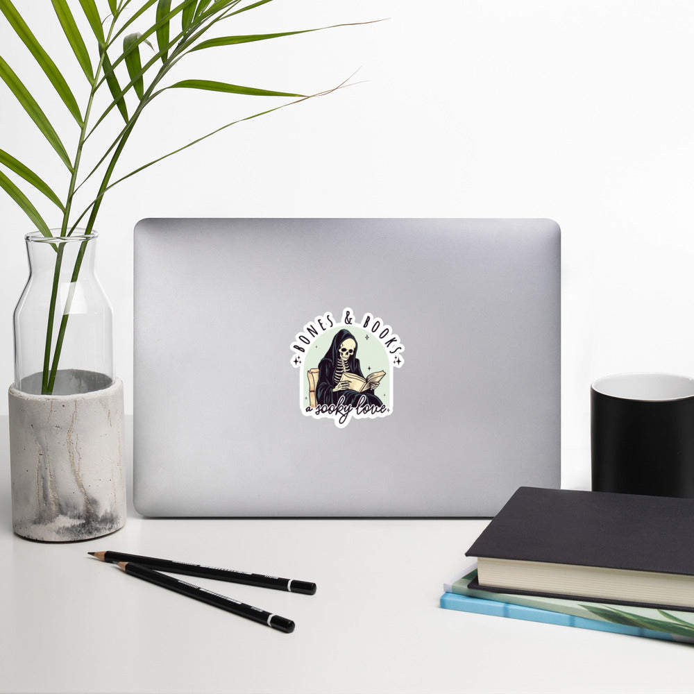 Bones and Books A Spooky Love Sticker