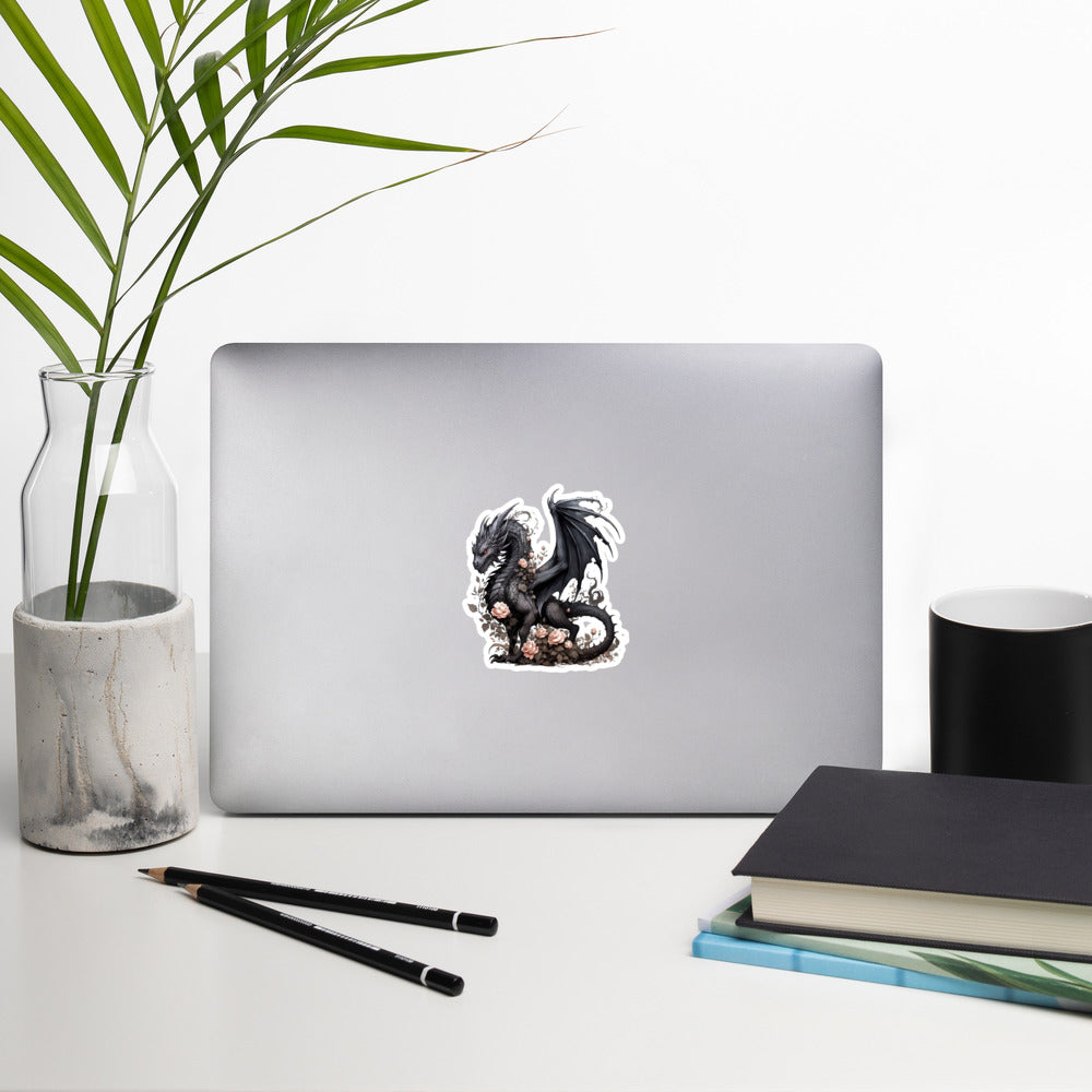 Black Dragon Embraced by Pink Roses Sticker