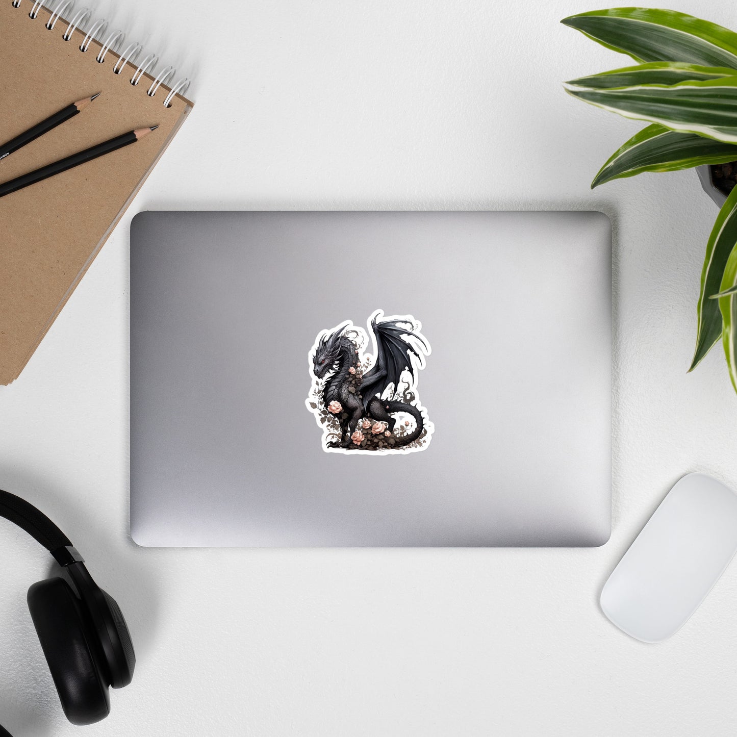 Black Dragon Embraced by Pink Roses Sticker