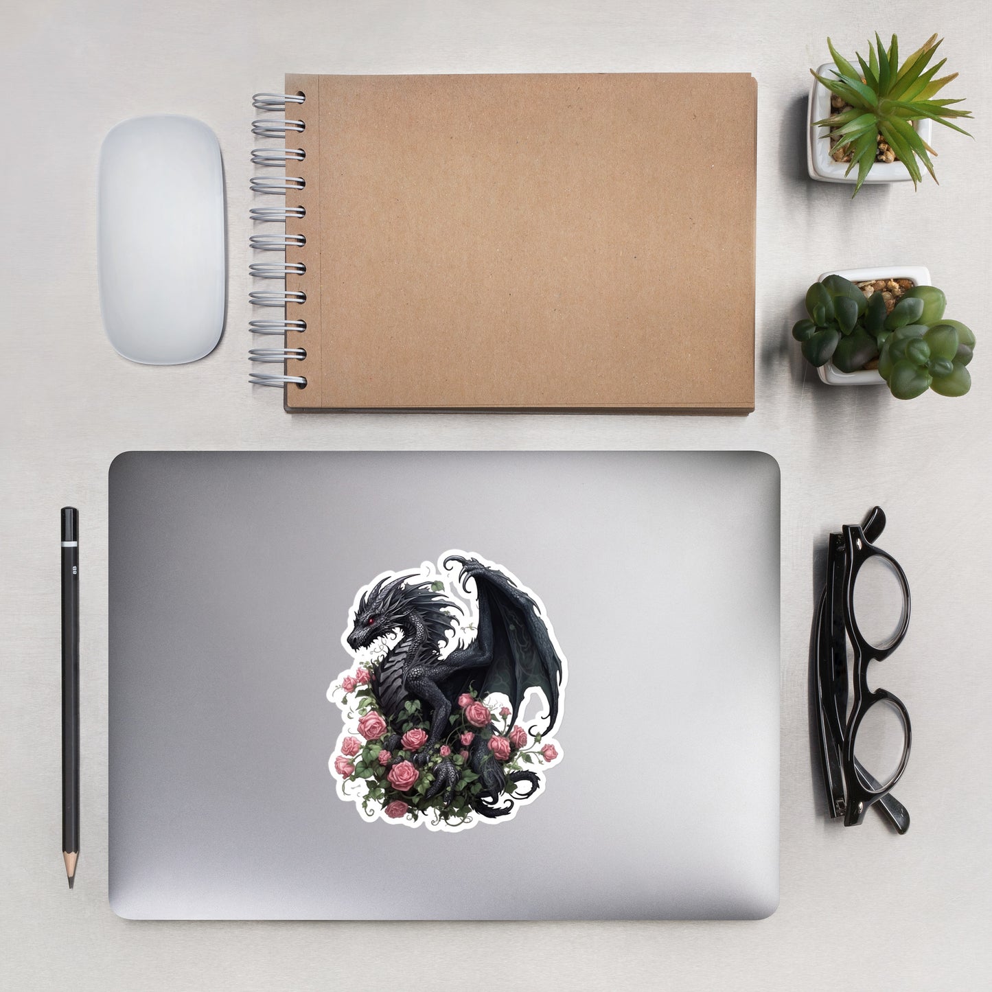 Black Dragon with Pink Roses Sticker