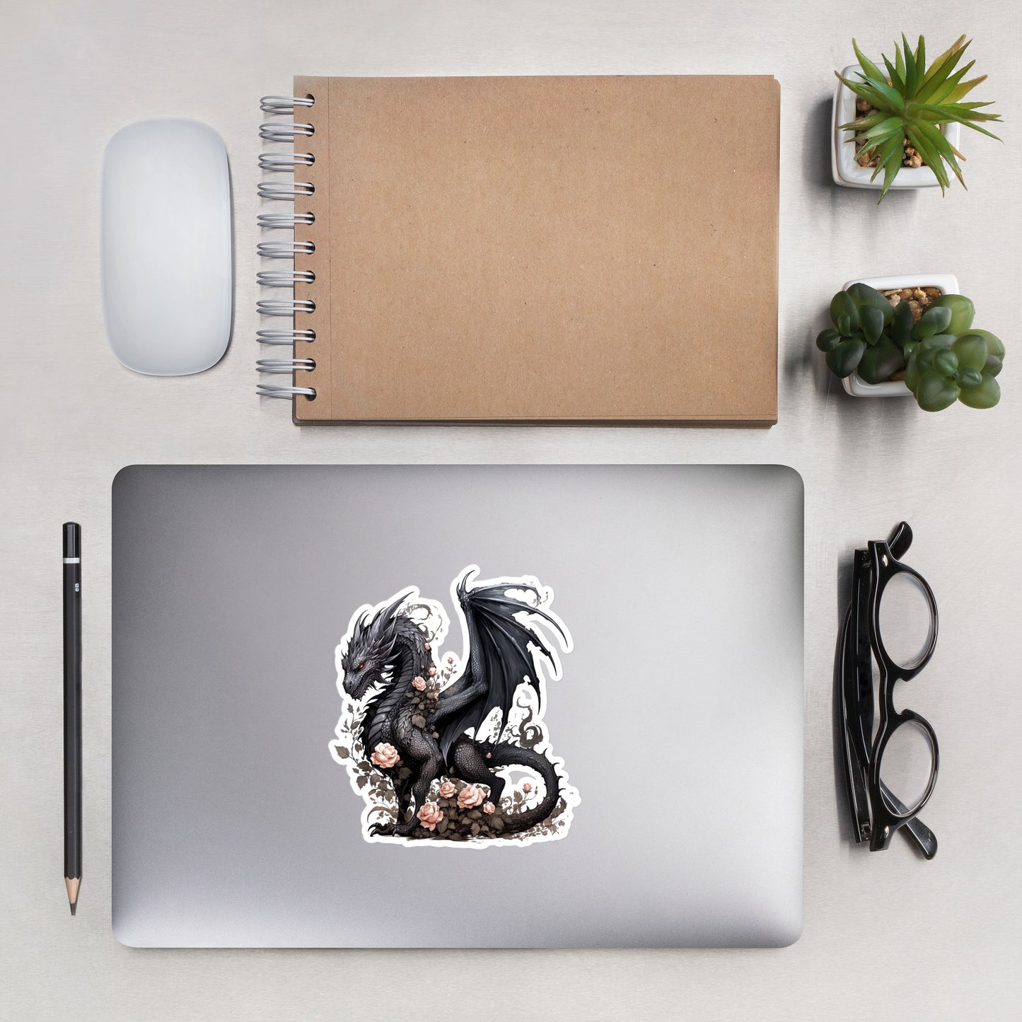 Black Dragon Embraced by Pink Roses Sticker