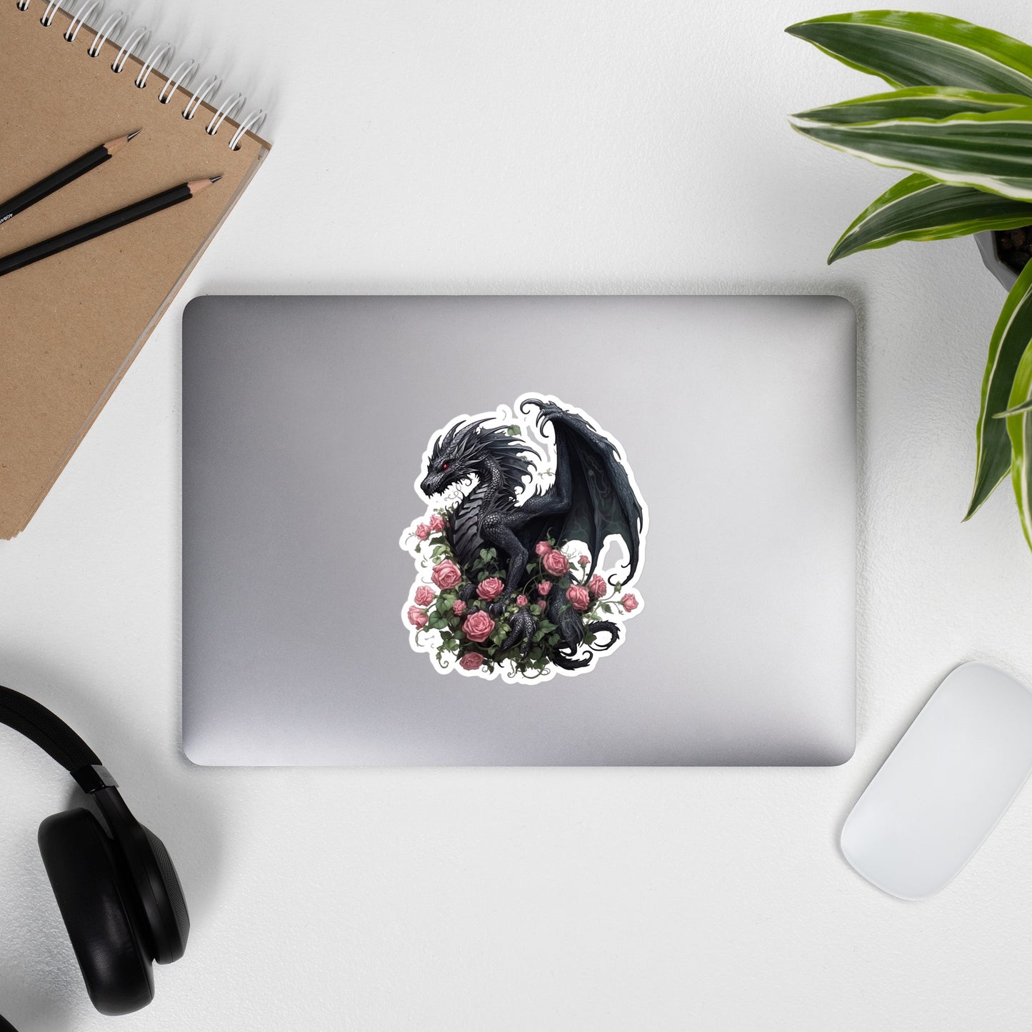 Black Dragon with Pink Roses Sticker