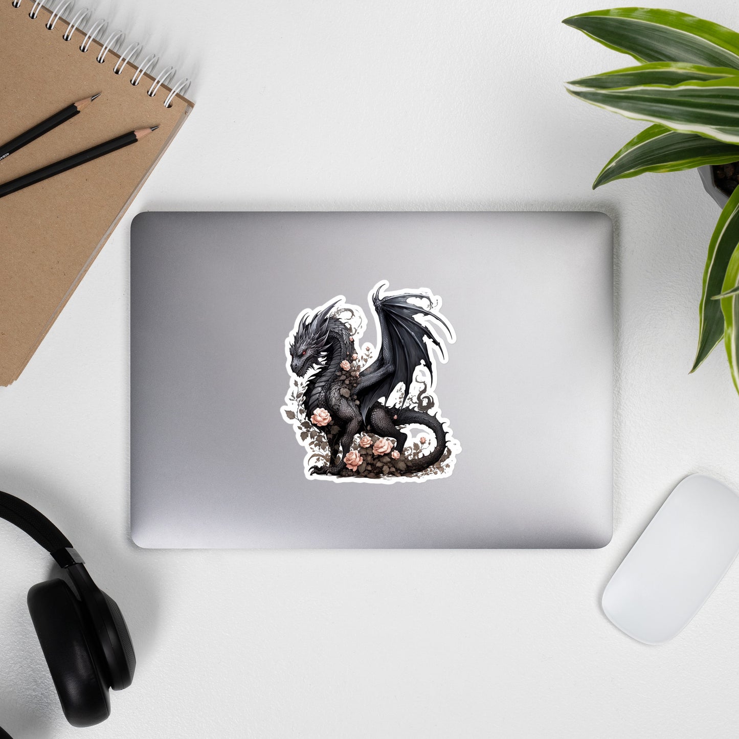 Black Dragon Embraced by Pink Roses Sticker