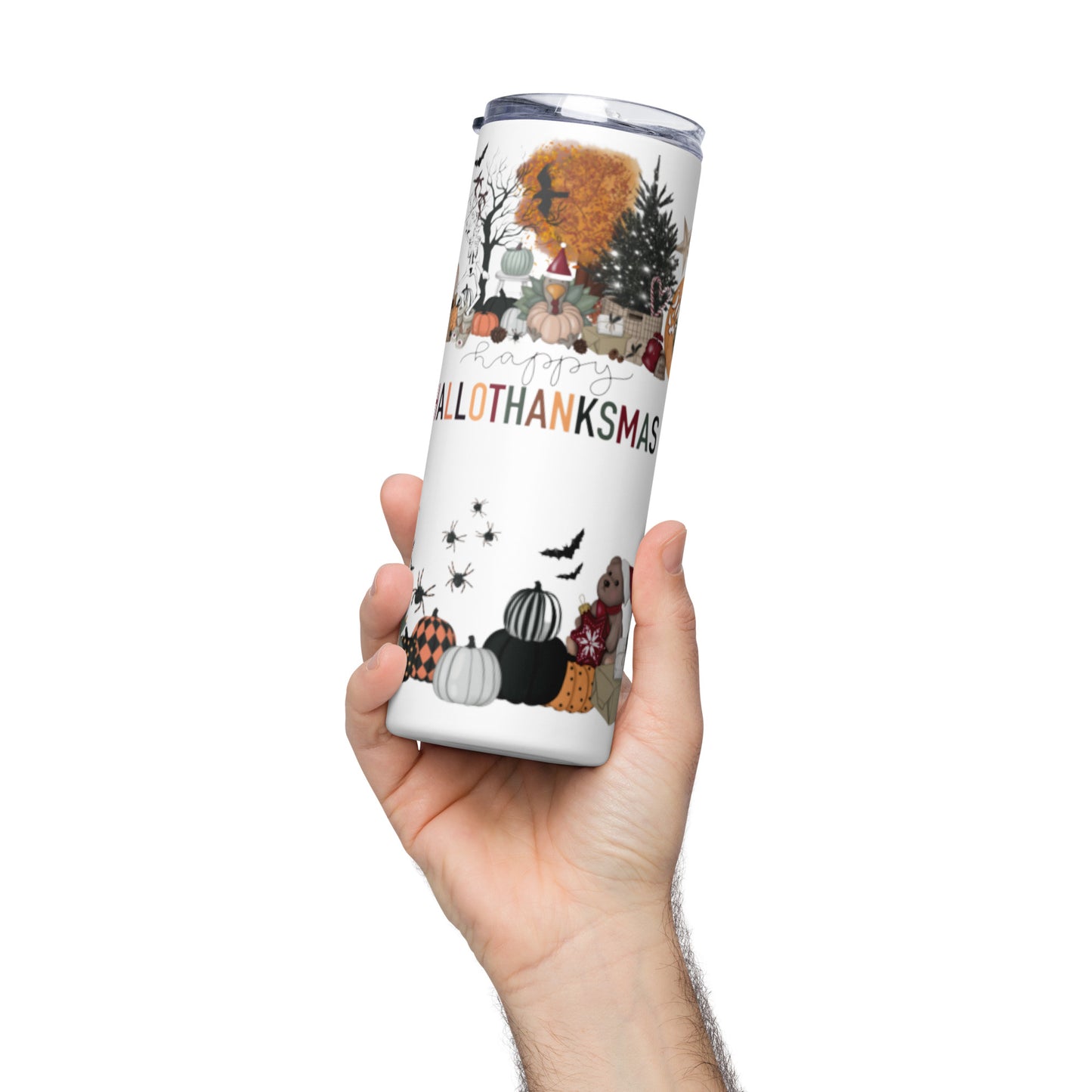 Happy Hallothanksmas Stainless steel tumbler