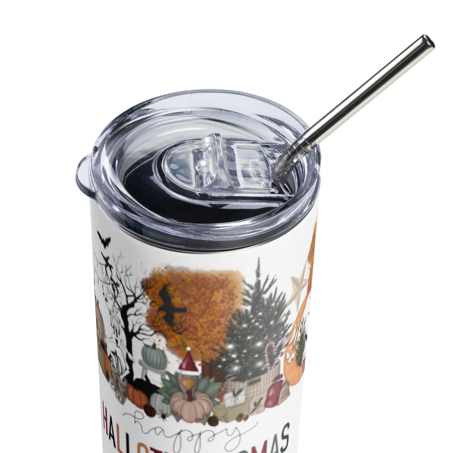 Happy Hallothanksmas Stainless steel tumbler