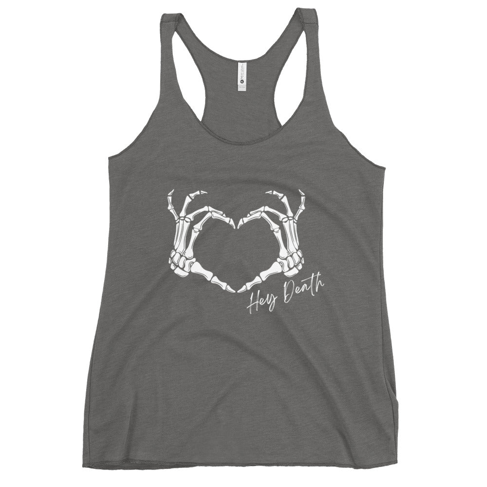 Hey Death Skeleton Heart Hands Women's Racerback Tank