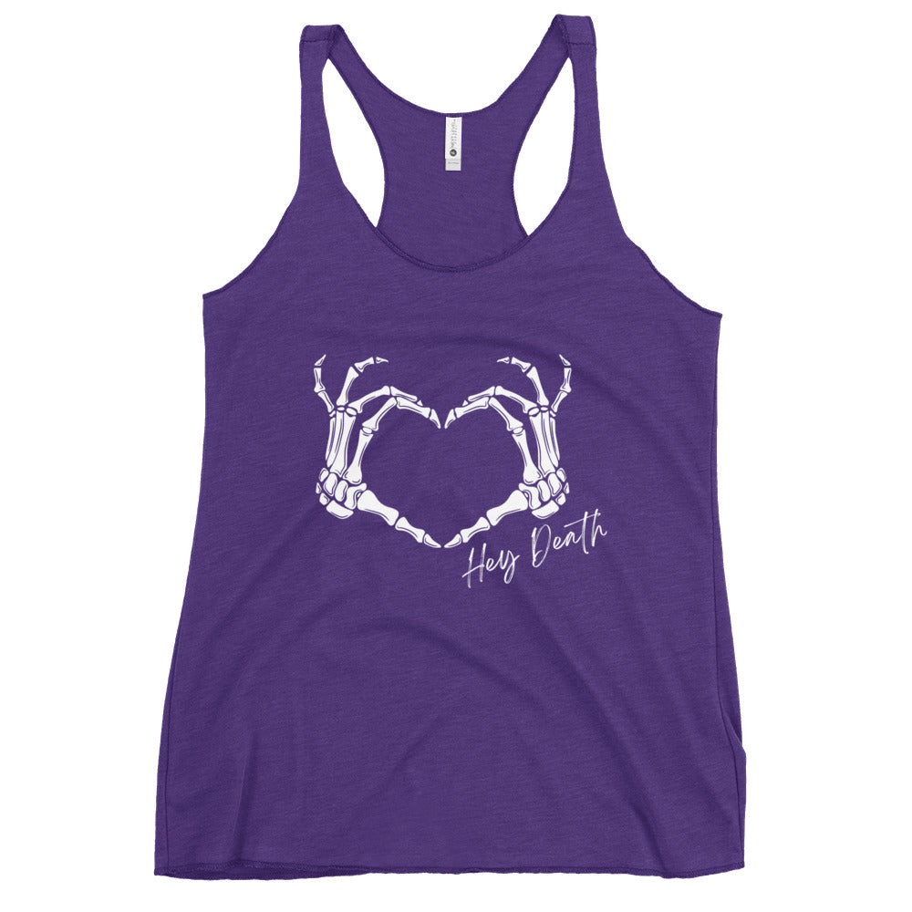 Hey Death Skeleton Heart Hands Women's Racerback Tank