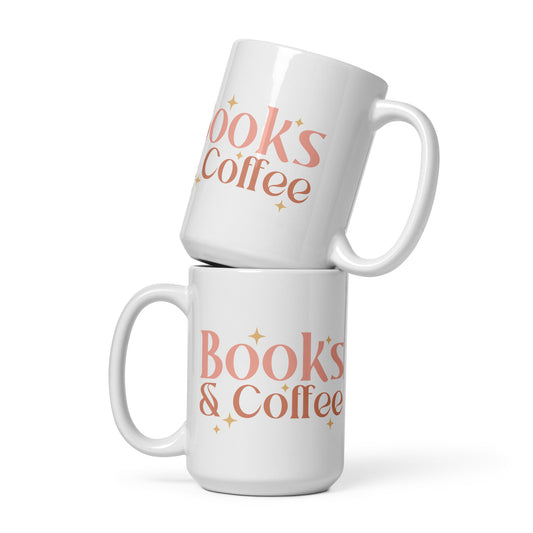 Books & Coffee White Glossy Mug